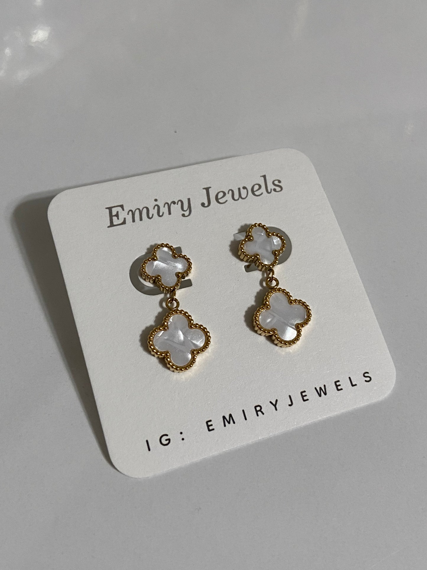 Double Clovers Stainless Steel Drop Gold Earrings