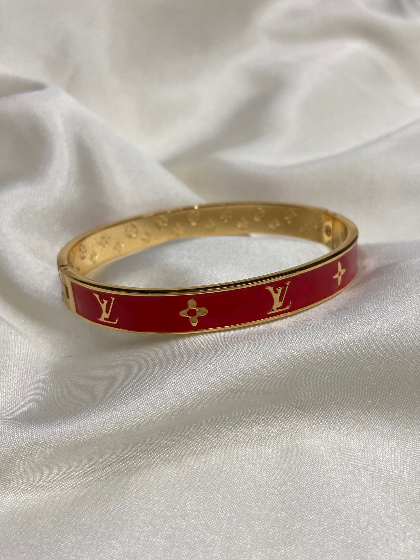 Red LV Stainless Steel Gold Bangle