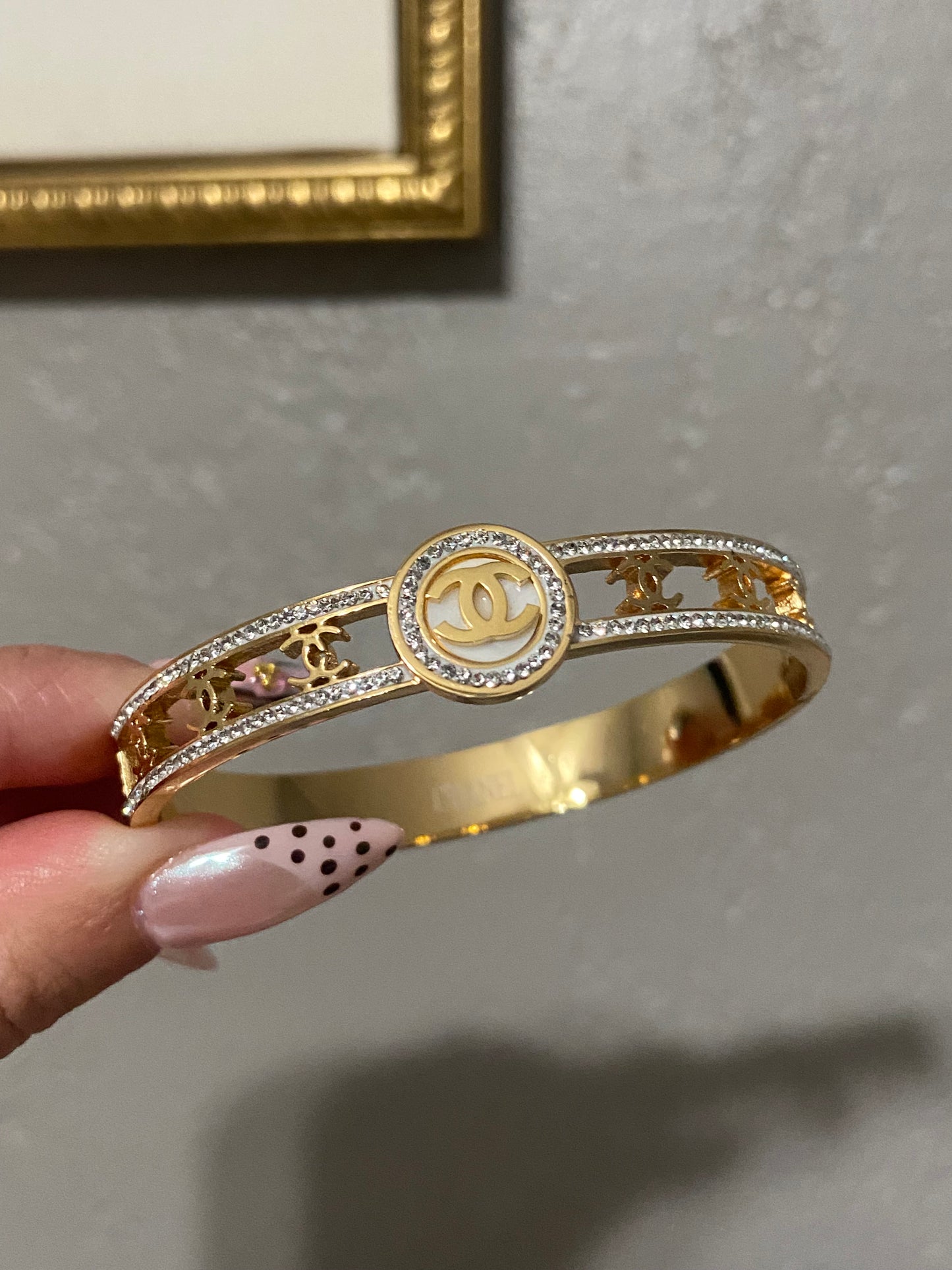 CC MOP CZ Stainless Steel Gold Bangle