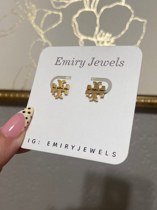 Tory B Logo Stainless Steel Gold Earrings