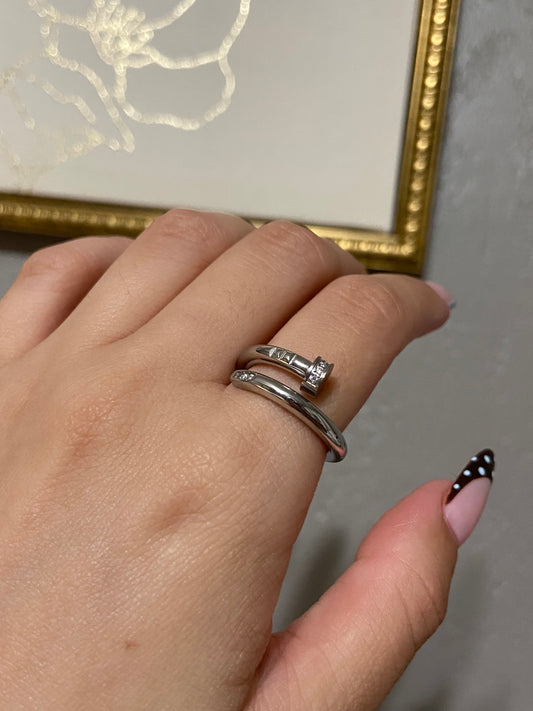 Nailed It Stainless Steel Silver CZ Ring