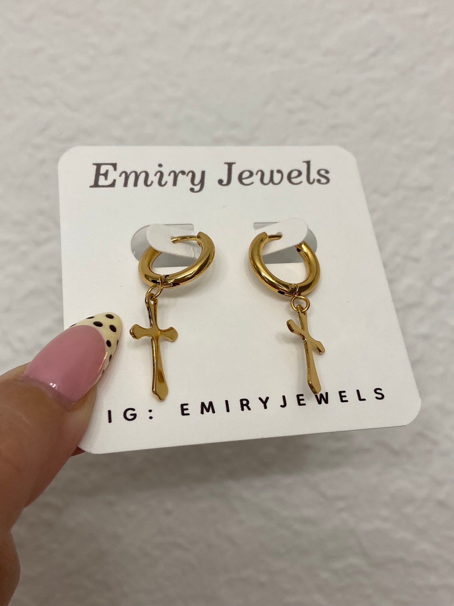 Gold Cross Stainless Steel Huggie Earrings