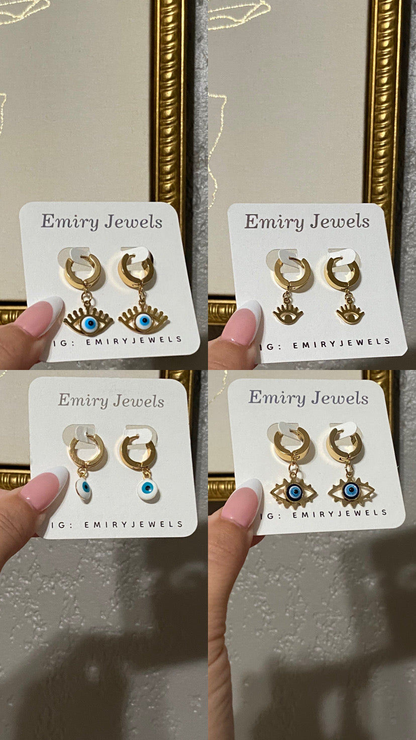 Gold Evil Eye Stainless Steel Gold Huggie Earrings