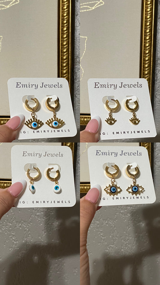 Gold Evil Eye Stainless Steel Gold Huggie Earrings