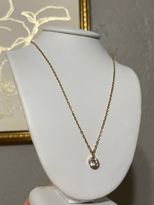 Gold CZ Stainless Steel Necklace