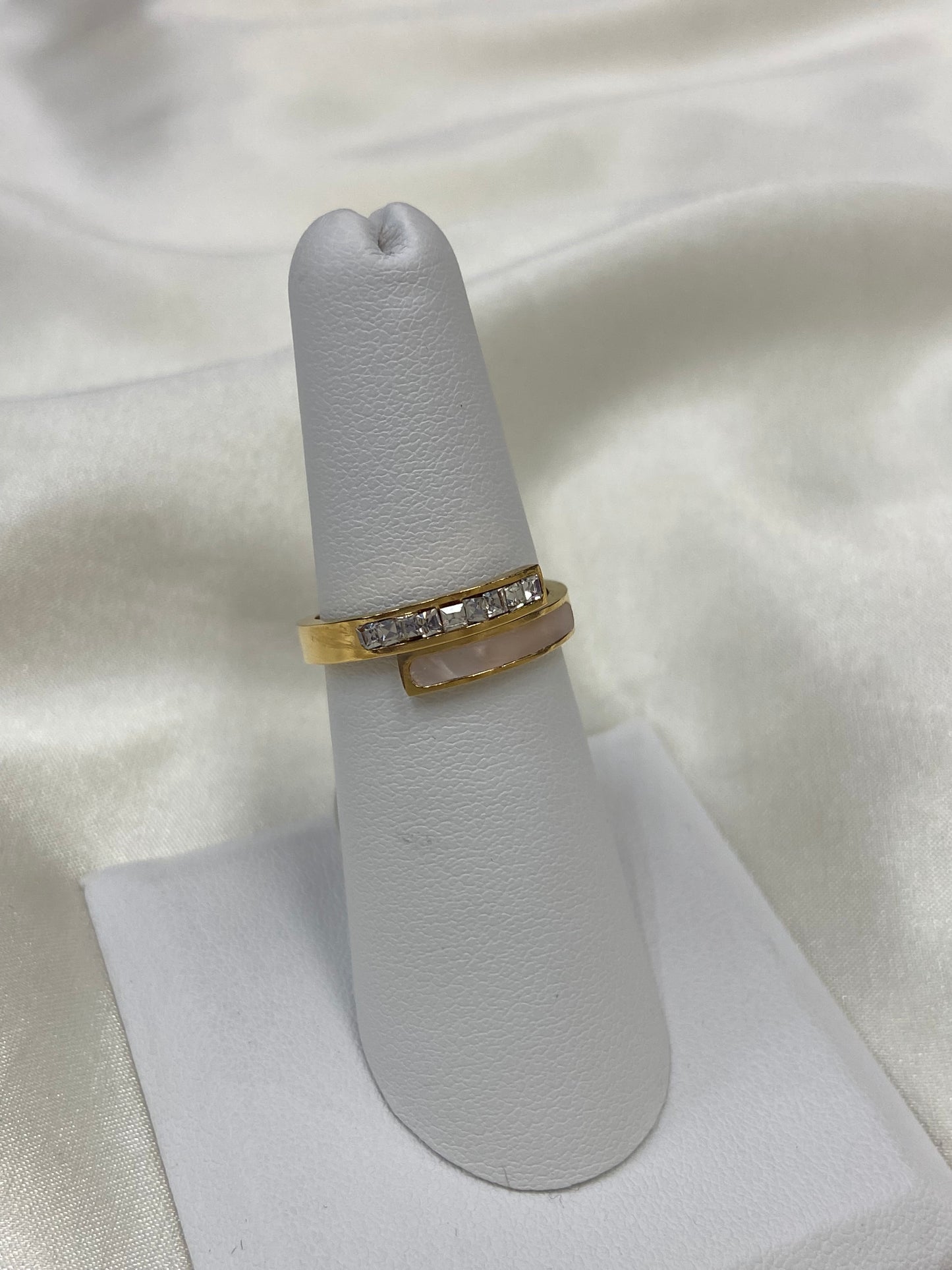 MOP CZ Twist Stainless Steel Gold Ring