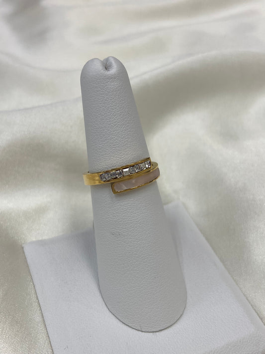 MOP CZ Twist Stainless Steel Gold Ring
