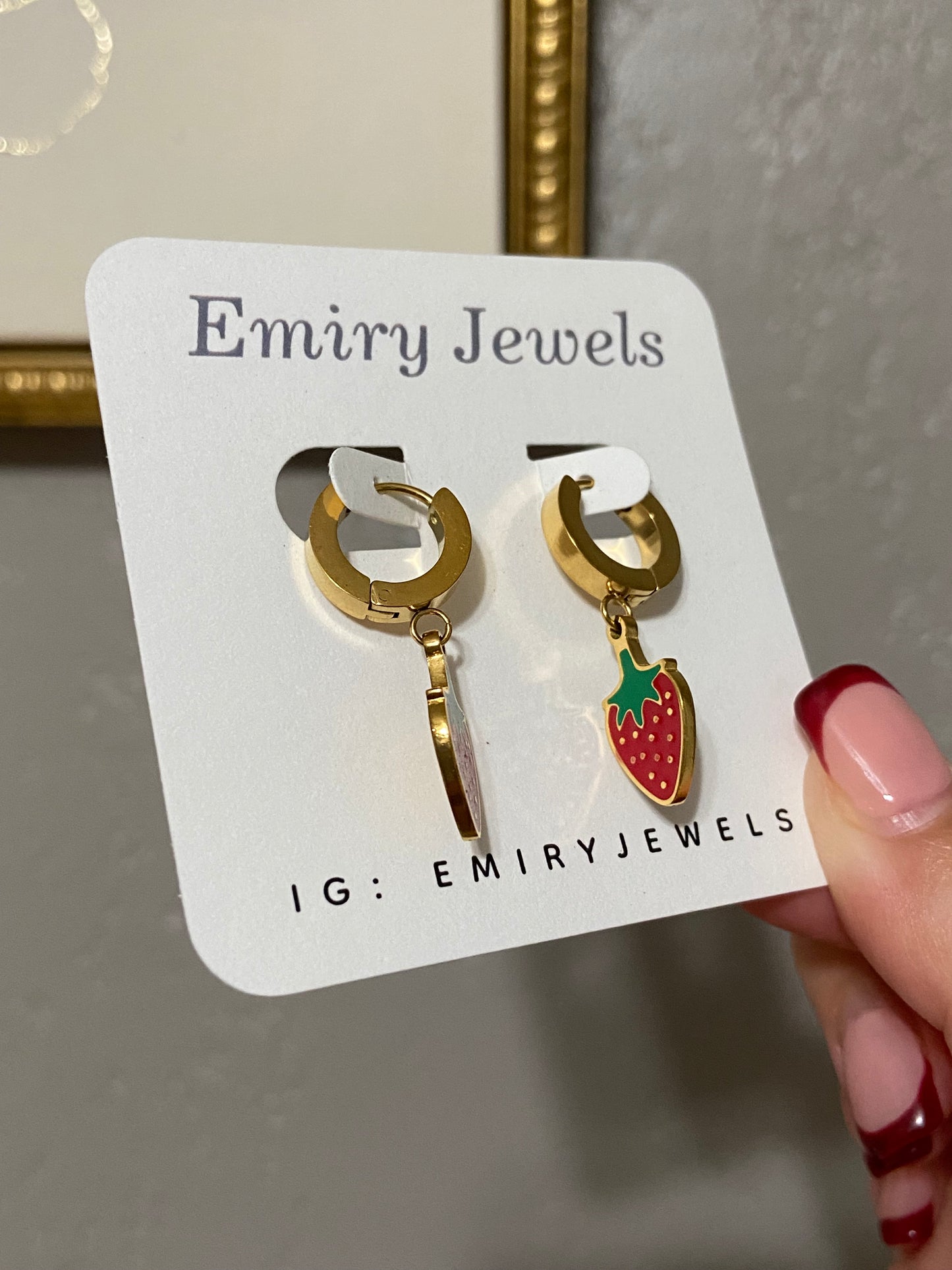 Strawberry Stainless Steel Gold Huggie Earrings