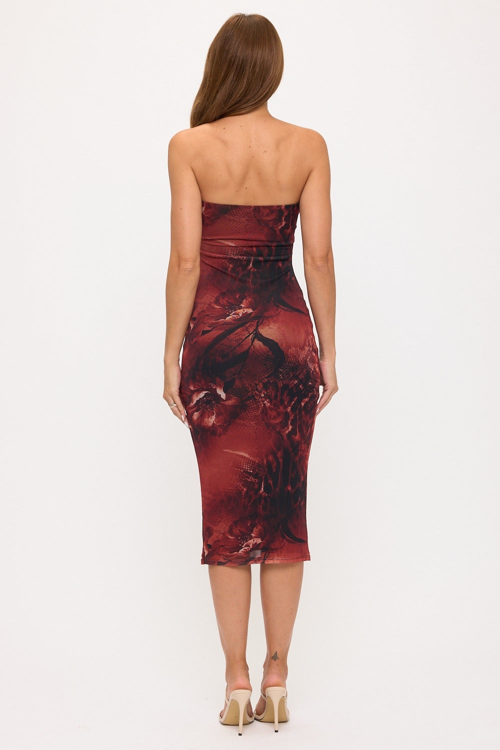 Rust Orange Mesh Midi Dress