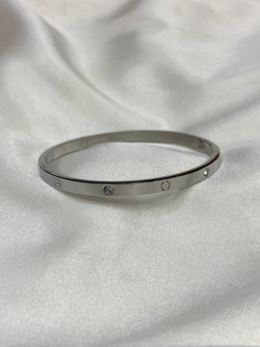 Carti Stainless Steel Thin CZ Silver Bangle