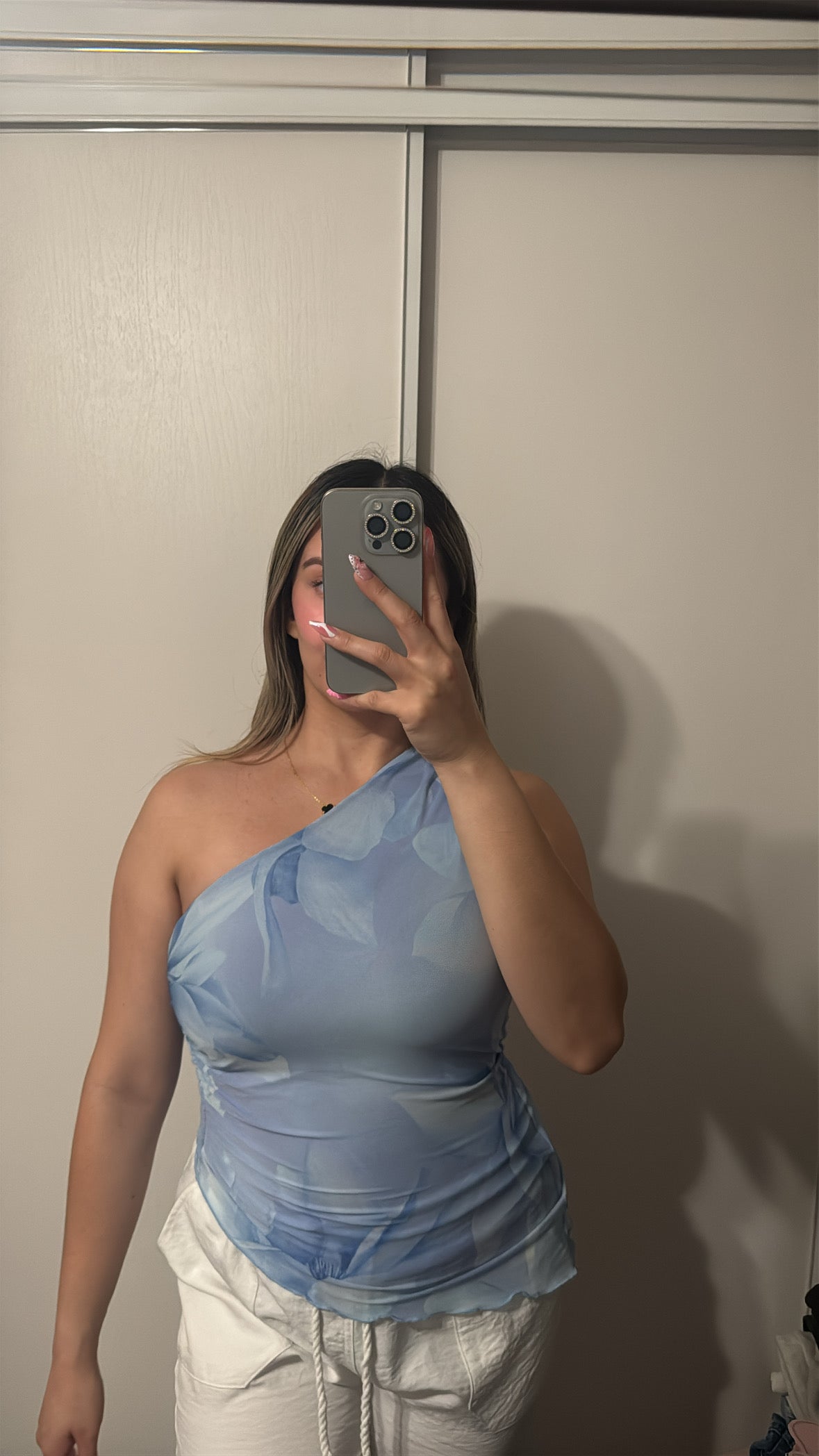 Baby Blue Mesh Asymmetrical Tank