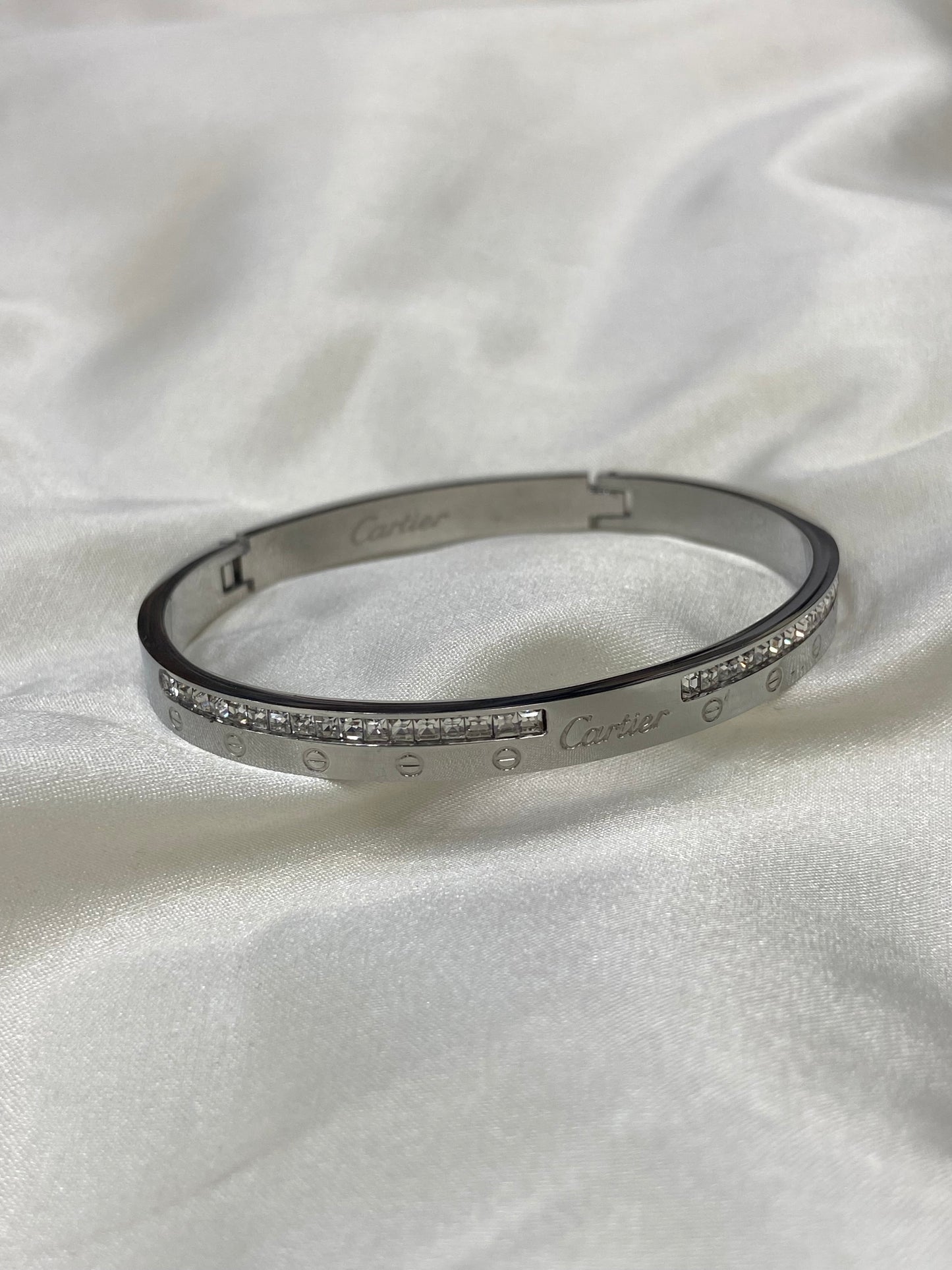Silver Carti CZ Stainless Steel Bangle