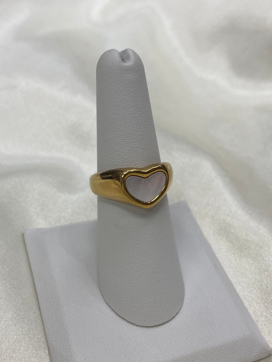 White Heart Stainless Steel Gold Ring