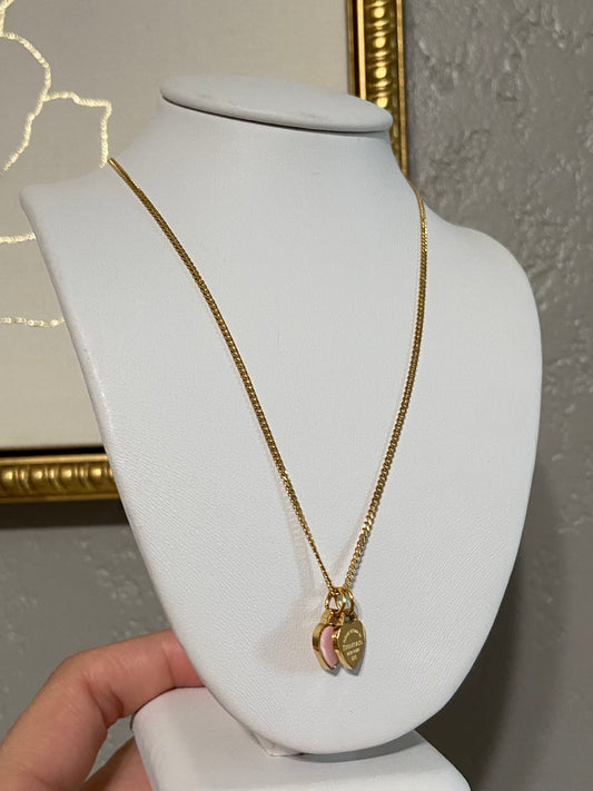 Tiff & Co Mini Pink Heart Stainless Steel Necklace