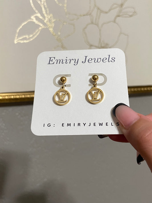 LV Drop Stainless Steel Gold Earrings