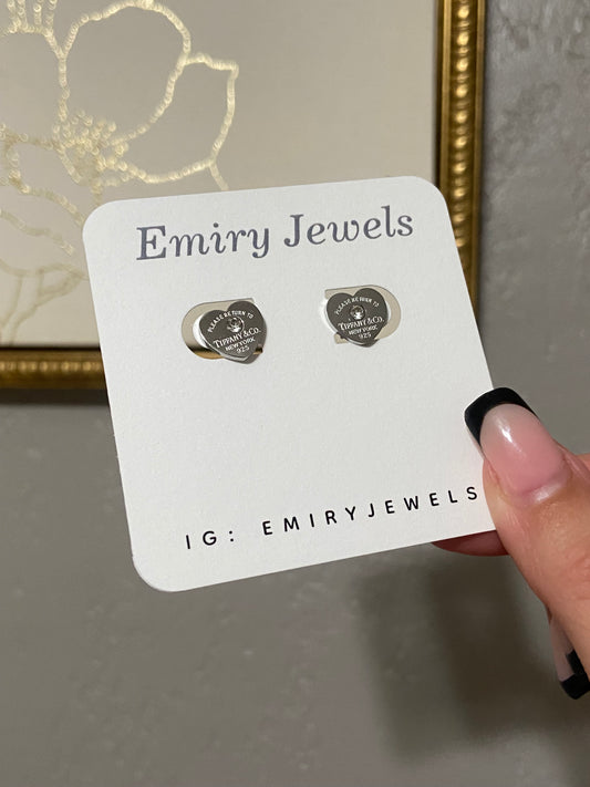 Tiff & Co Heart CZ Stainless Steel Silver Studs