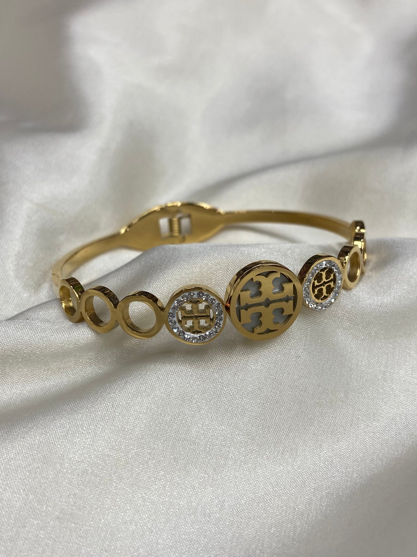 White Tory B CZ Stainless Steel Gold Bracelet