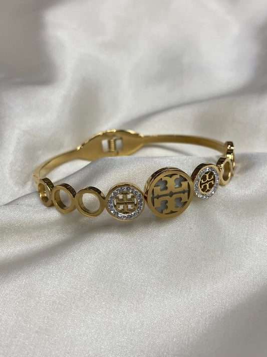 White Tory B CZ Stainless Steel Gold Bracelet