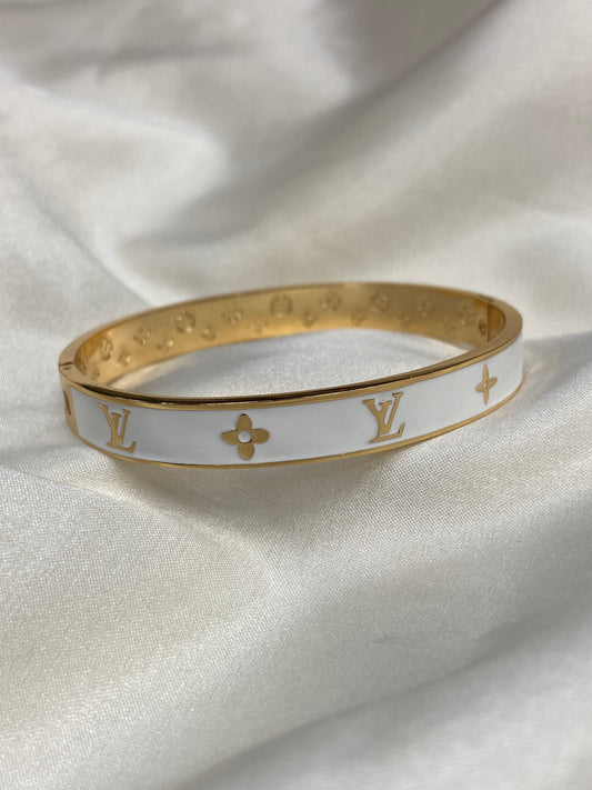 LV White Stainless Steel Gold Bangle
