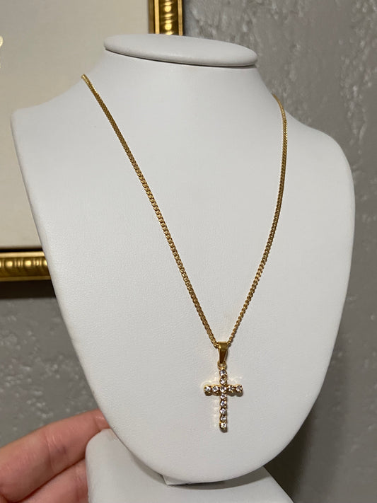 Dainty CZ Cross Stainless Steel Gold Necklace