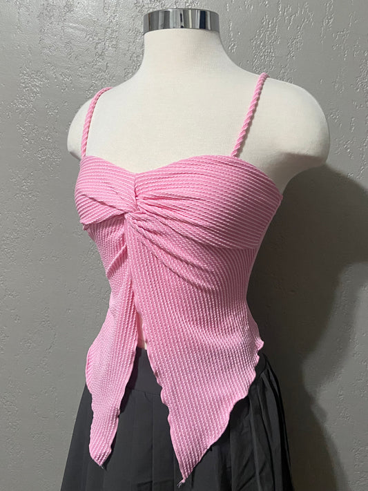 Pink Ribbed Butterfly Tank Top