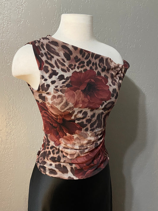 Cheetah Asymmetrical Mesh Top