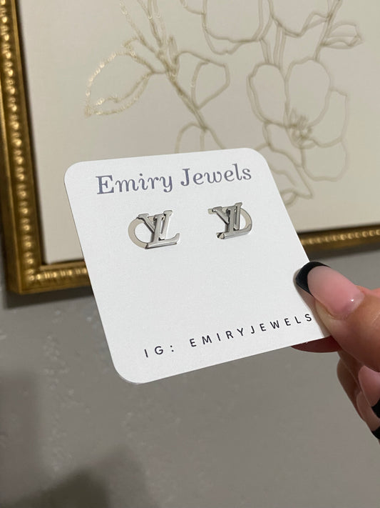 Mini LV Stainless Steel Silver Earrings