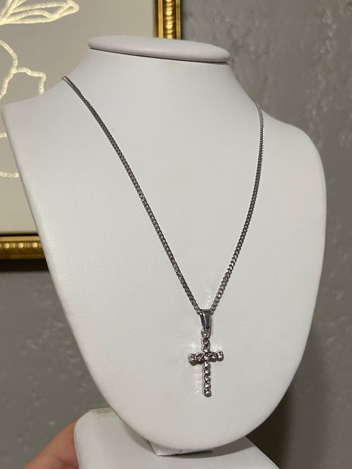 Dainty CZ Cross Stainless Steel Silver Necklace