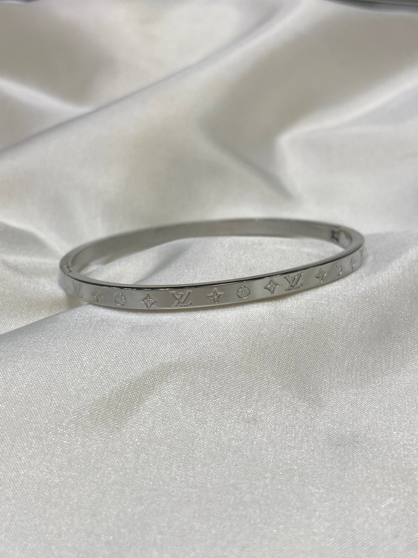LV Silver Thin Monogram Stainless Steel Bangle