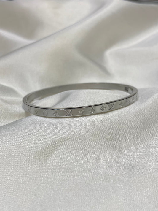 LV Silver Thin Monogram Stainless Steel Bangle