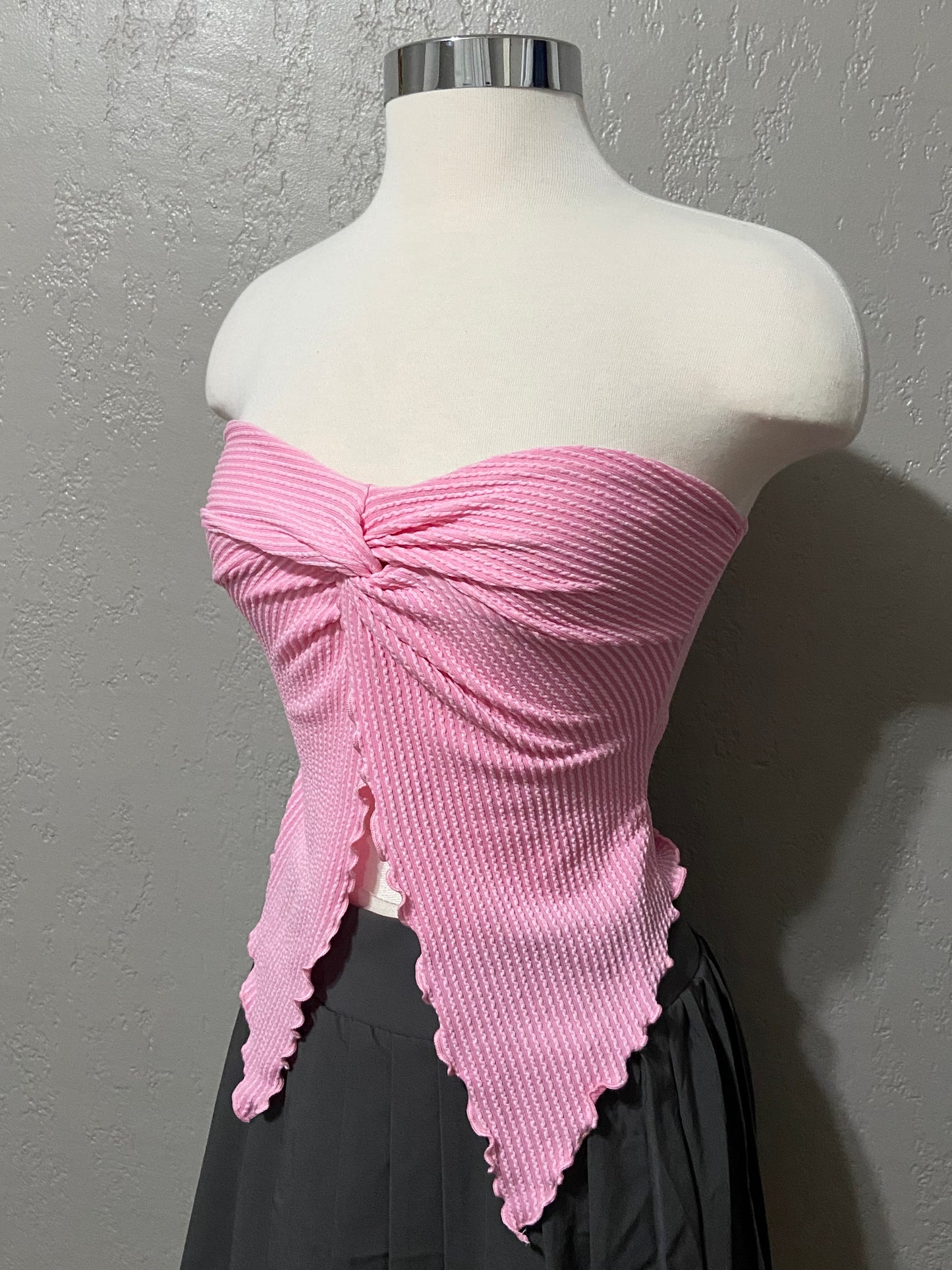 Pink Strapless Ribbed Butterfly Tank