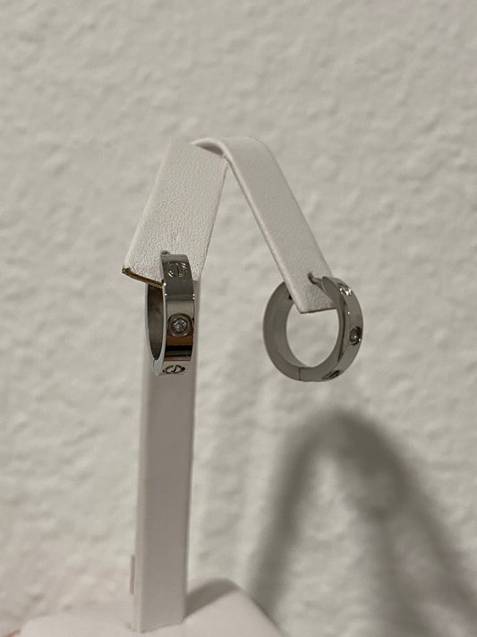 Silver Carti CZ Stainless Steel Hoops