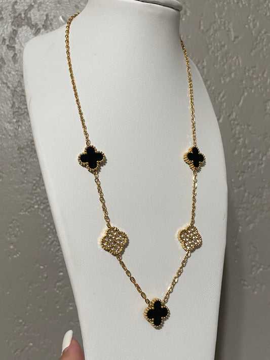 Black Clovers Stainless Steel Gold Necklace