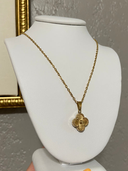 Gold V C A Clover Stainless Steel Necklace