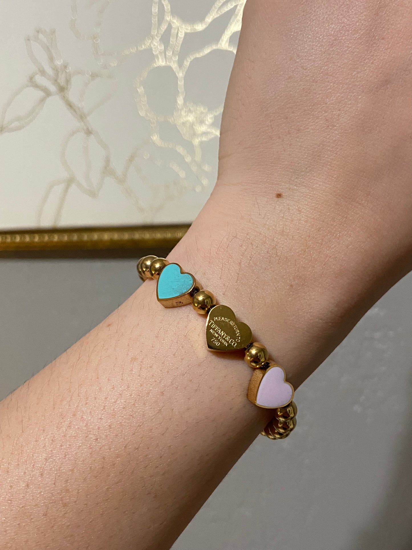 Tiff & Co Hearts Stainless Steel Gold Bead Bracelet