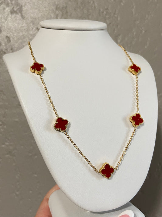 V C A Mini Red Clovers Stainless Steel Gold Necklace