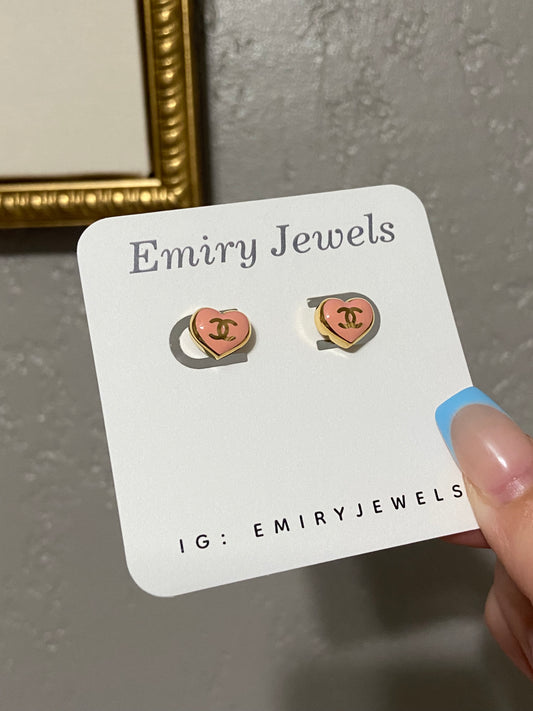 CC Pink Heart Stainless Steel Gold Studs