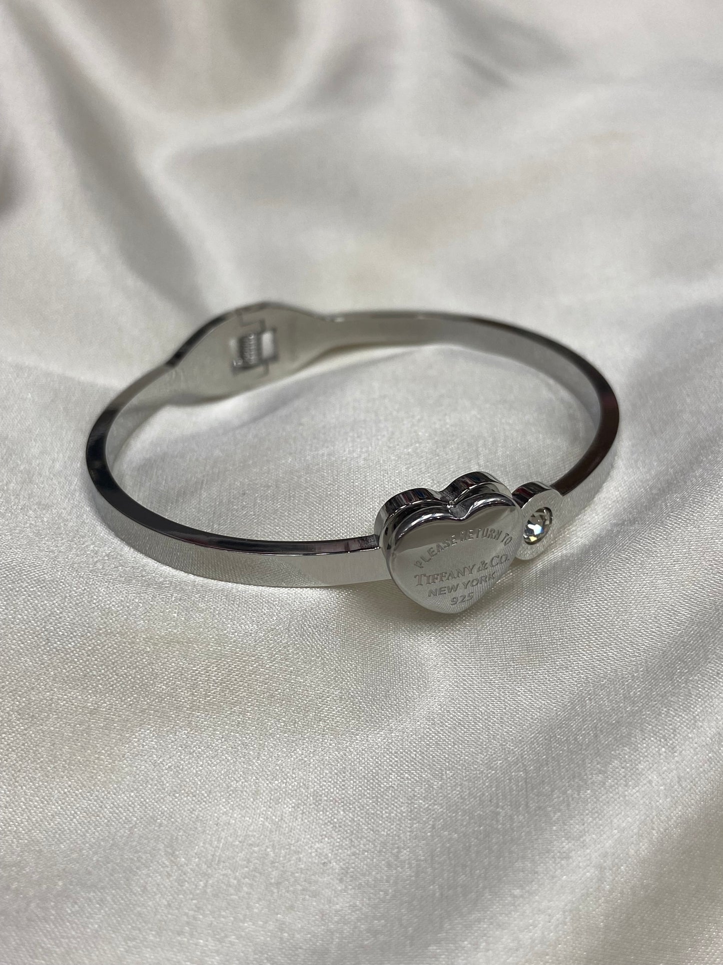 Tiff & Co Silver Heart Stainless Steel Bracelet
