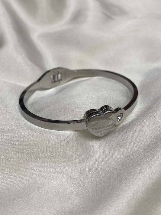 Tiff & Co Silver Heart Stainless Steel Bracelet