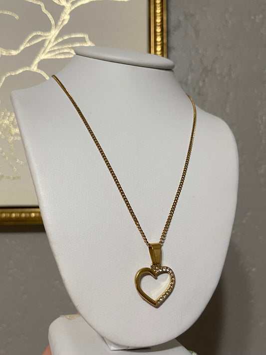 Heart CZ Stainless Steel Gold Necklace