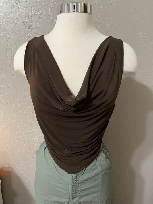 Brown Cowl Neck Tank