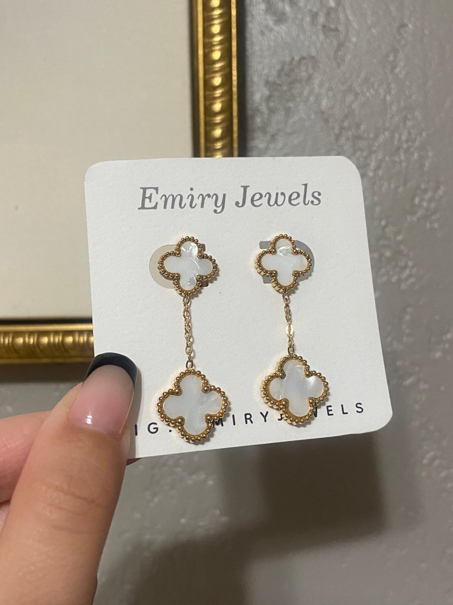 Double Clovers Stainless Steel Drop Gold Earrings