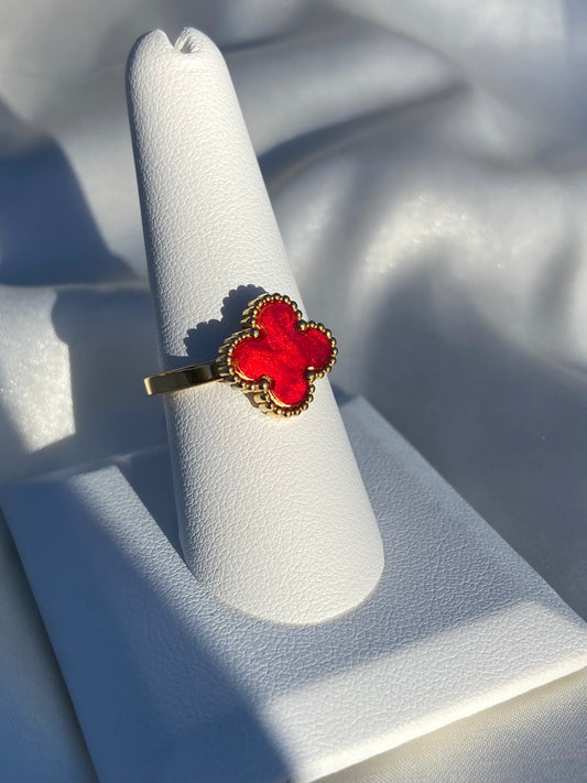 Red Clover Stainless Steel Gold Ring