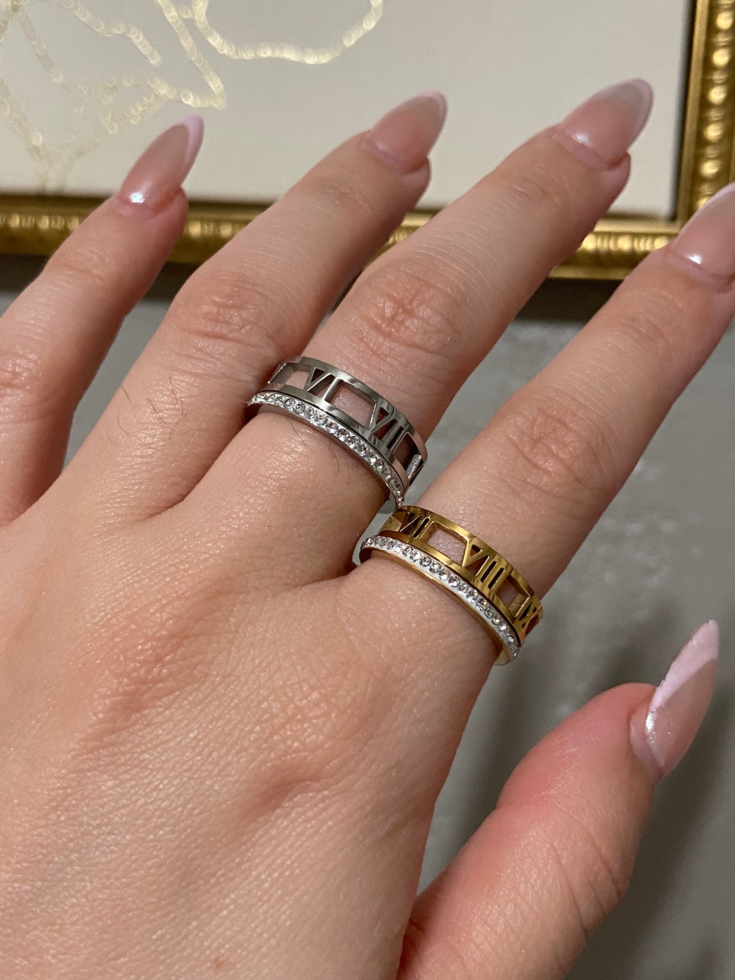 CZ Layered Roman Numeral Stainless Steel Ring