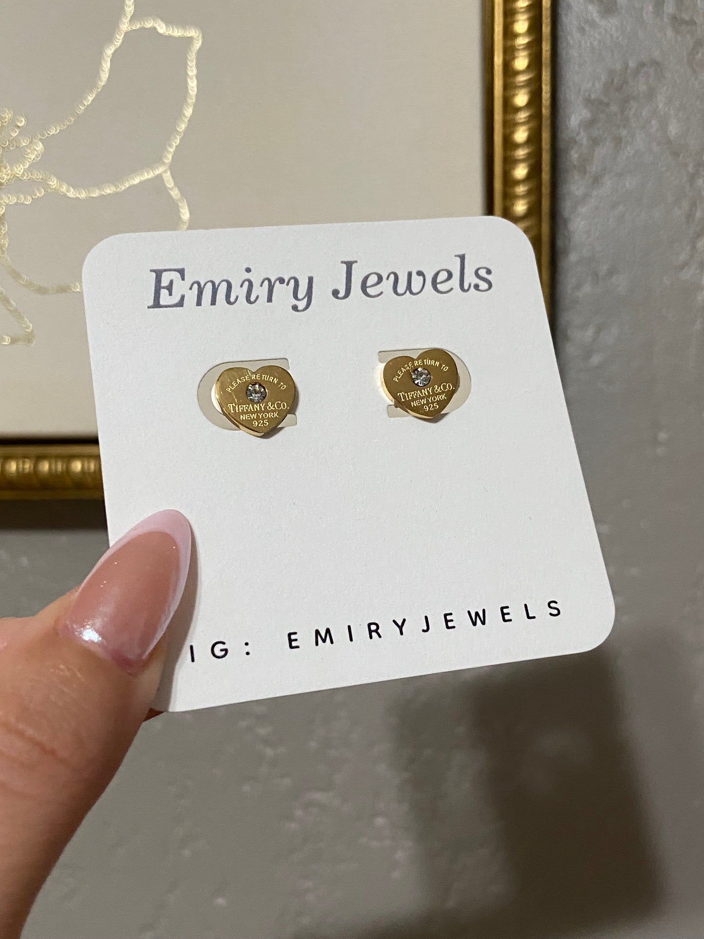 Tiff & Co Heart CZ Stainless Steel Silver Studs