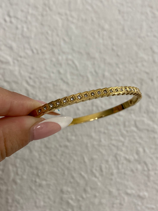 Thin CZ Stainless Steel Gold Bangle
