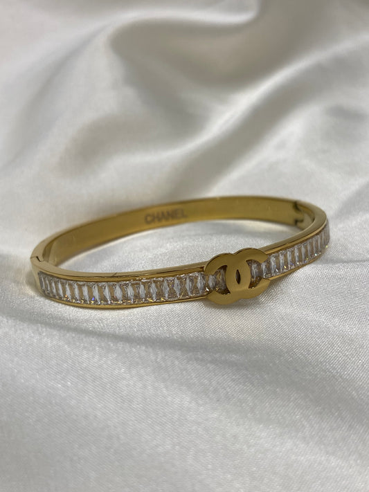 CC Stainless Steel Gold CZ Bangle