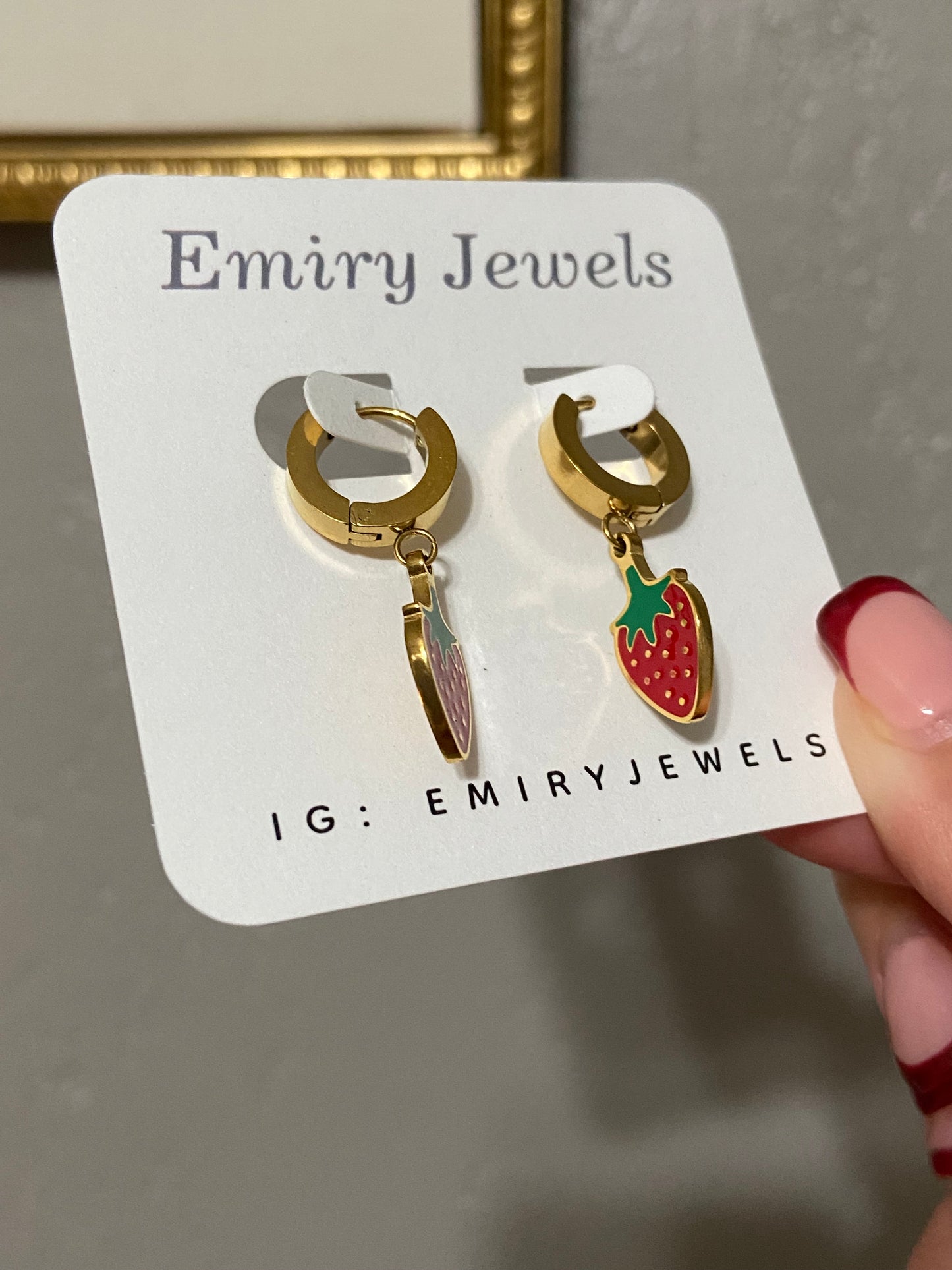 Strawberry Stainless Steel Gold Huggie Earrings