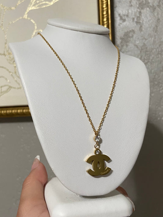 CC CZ Stainless Steel Gold Necklace