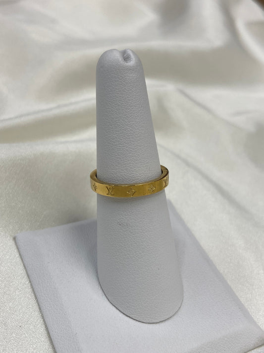 LV Monogram Thin Stainless Steel Gold Ring